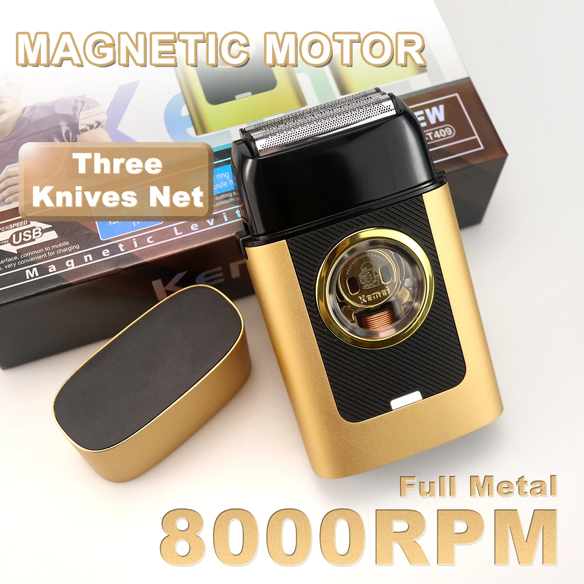 kemei-km-t409-rasoir-electrique-pour-hommes-avec-moteur-a-levitation-magnetique-8000-tr-min-corps-entierement-en-metal-3-lames-rasoir-de-barbier-professionnel