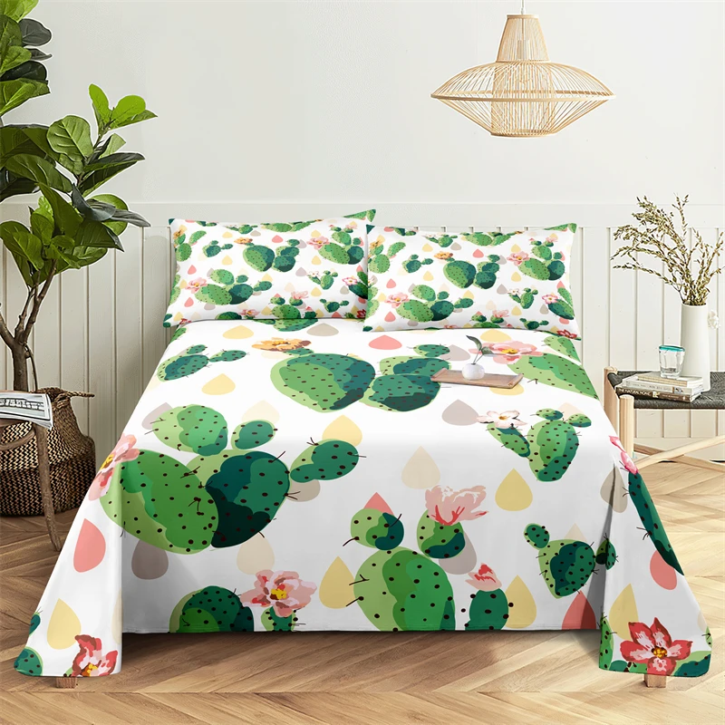 

Tropical Cactus 0.9/1.2/1.5/1.8/2.0m Digital Printing Polyester Bed Flat Sheet with Pillowcase Print Bedding Set