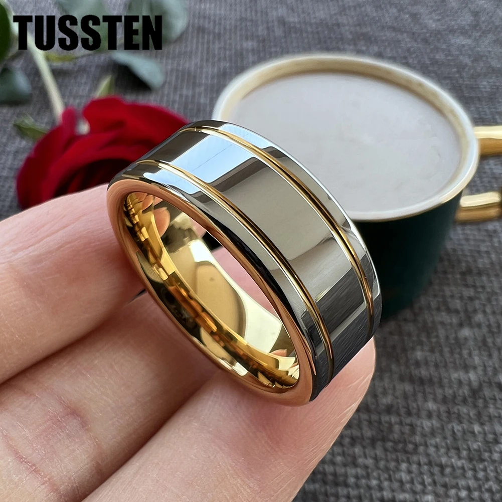 Dropshipping TUSSTEN  8MM Men Women Tungsten Engagement Ring  Band Grooved Polished Finish Trendy Gift Jewelry