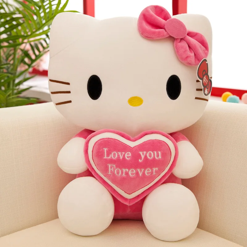 Sanrio Hello Kitty Plus Doll Toy Heart Hugging Pink Kitty Cat Cartoon Animal Plush Pacify Toys for Baby Decoration Bed Gift