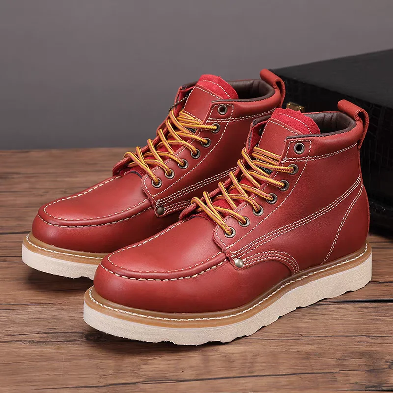 New High Quality Goodyear Men Ankle Boots Autumn Winter Cow Leather Business Tooling Motorcycle Boots Vintage British Shoes