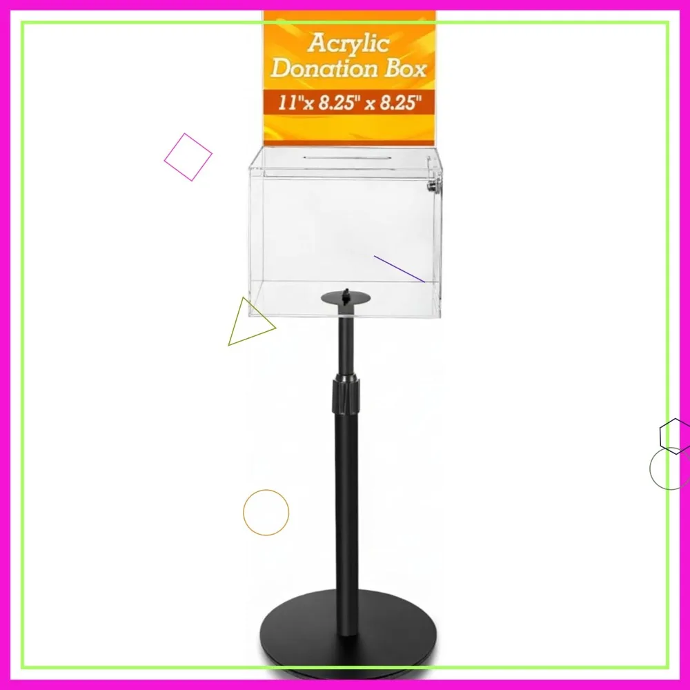 

Clear Acrylic Donation Box with Lock & Key, 11x8.25x8.25 Inches, Offering Box with Stand Slot for Church Charity Office