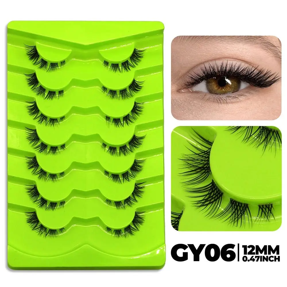 Big Eye Fox Eye Lashes 7 Pairs Fairy Natural Look Clear Band Lash Extension Cross Cluster Winged Fake Eyelashes