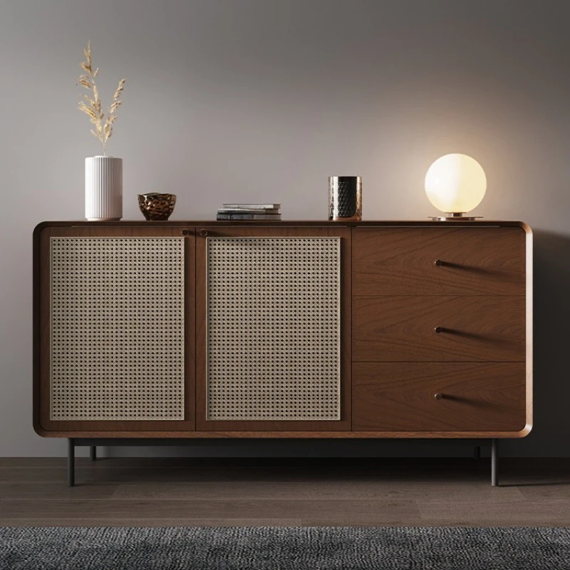

Walnut natural living room furniture metal legs modern wooden cabinets, rattan dining room sideboards