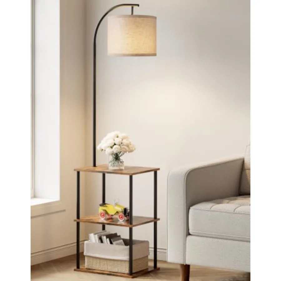 Floor Lamp with Table, Night Stand with Lamp, Narrow Side Table with 3CCT LED Bulb, Small Coffee Table, Modern End Table with S
