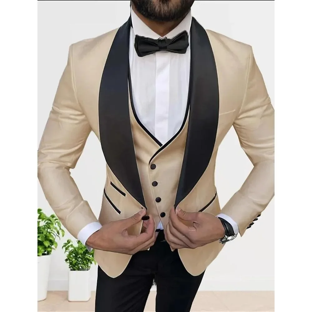 

Gentlemen 3 Pcs Jacket Vest Black Pants Men Suits Shawl Lapel One Button Prom Party Wedding Costume Luxury Custom Full Sets 2024