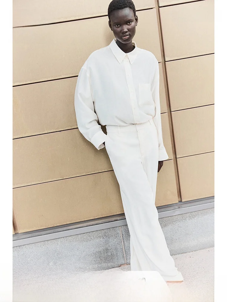 

Женская рубашка H&M, весенняя, с отложным воротником, длинными рукавами, простым полосатым принтом, повседневная, стандартной длины