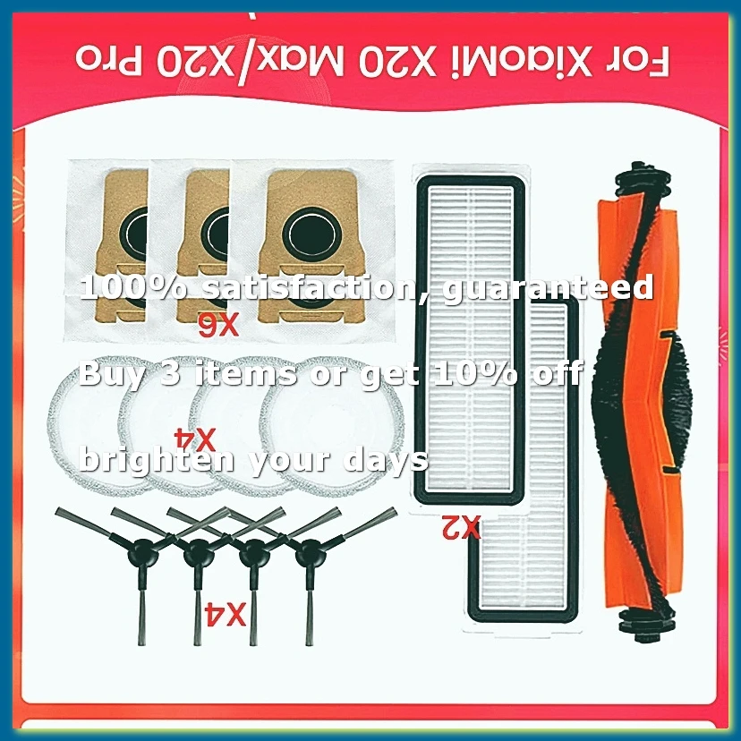 Accessories Kit for X20 Max/X20 Pro Robot Vacuum Parts Main Side Brush Filters Mop Cloth Dust Bag