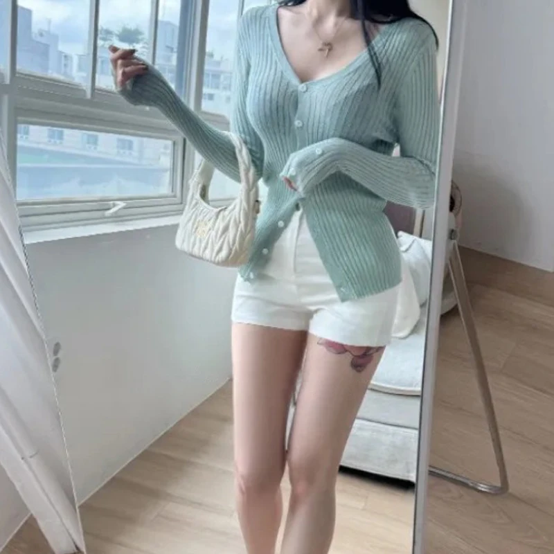 

Mint een Long Sve Knitted Open Cardigan Women's Slim Fit Translucent Korean Sle Versatile Top for Autumn