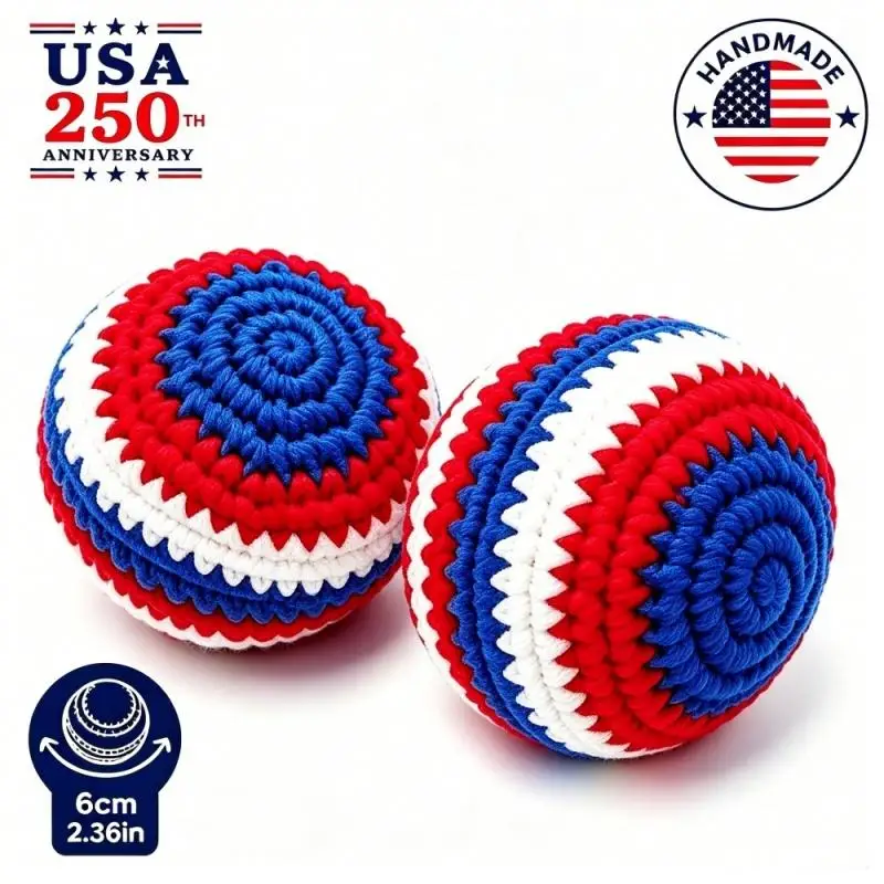 USA 250th Anniversary Hand Crochet Ball Durable Toy for Outdoor Play Patriotic Party & Gift Giving