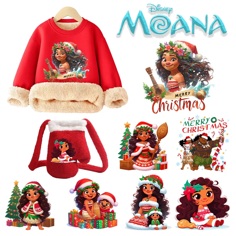 Disney Moana 2 Heat Transfer Stickers Fashion Christmas Iron on Patches Cute Anime DIY Clothes Xmas Kids Cartoon Clothing Decals