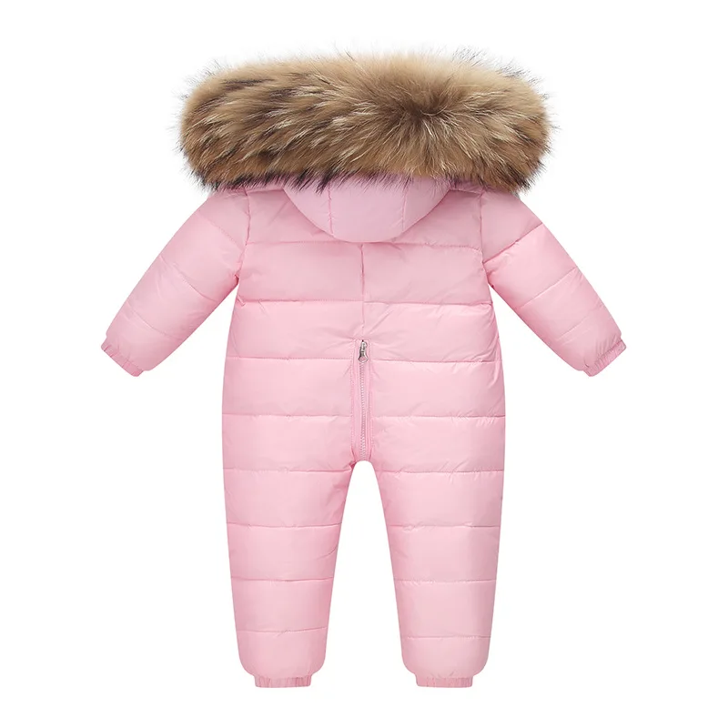 Raise 2024 Winter Newborn Jumpsuit Hooded Real Raccoon Fur Children Girl Winter Overall 1-5 Year Infant Baby Boy Romper Snowsuit