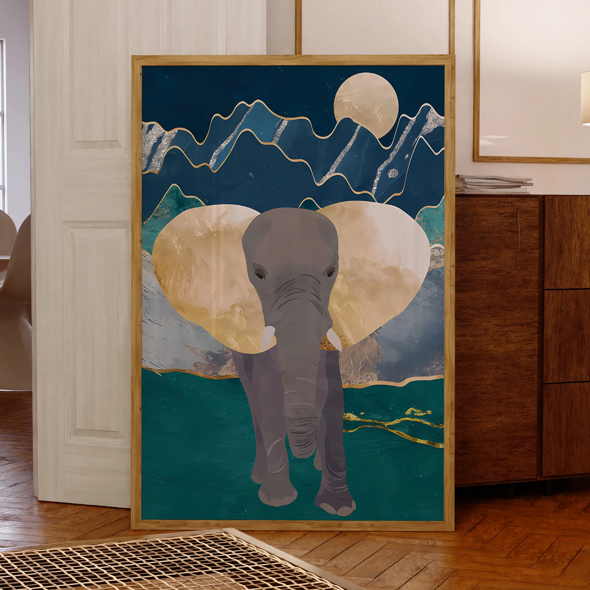 Moderne Mondlicht Elefant Wand Kunst Druckgrafik Leinwand Malerei Poster Bild Wohnzimmer Schlafzimmer Wasserdichte Dekoration