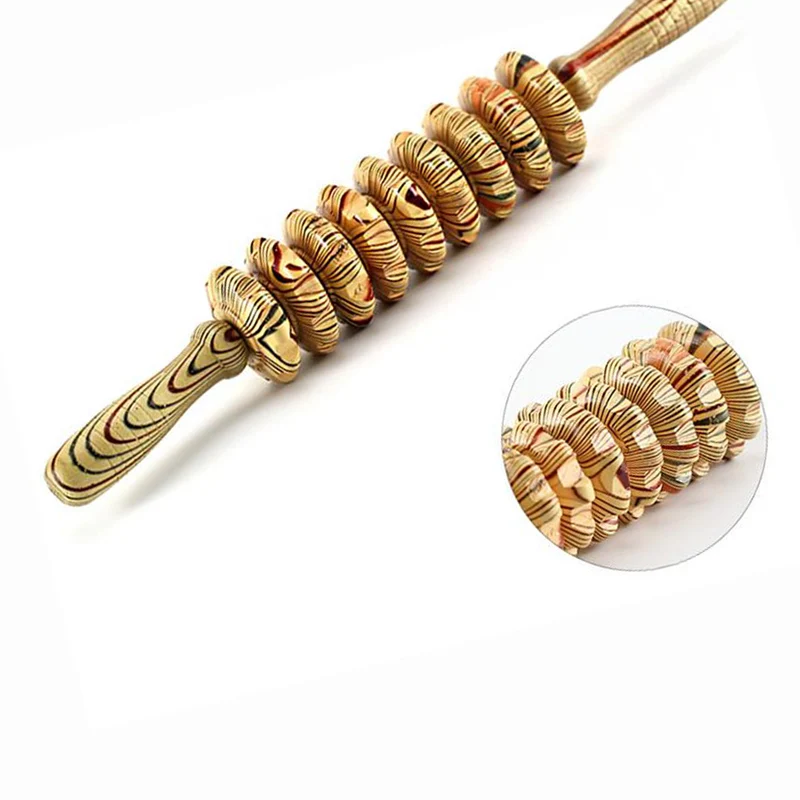 Rodillo de masaje multiusos para todo el cuerpo, equipo de masaje de abdomen, cintura y vientre, nueve rondas de madera