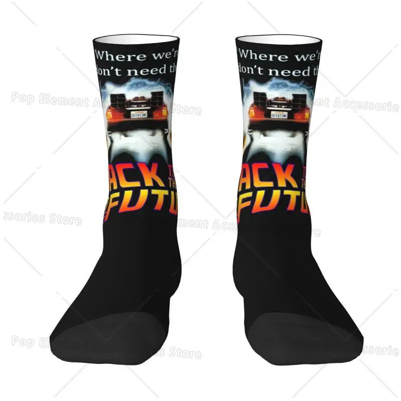 Retro Movie Back To The Future Dress Socks for Men Women Warm Fashion Novelty Sci-fi Adventure Film Crew Socks