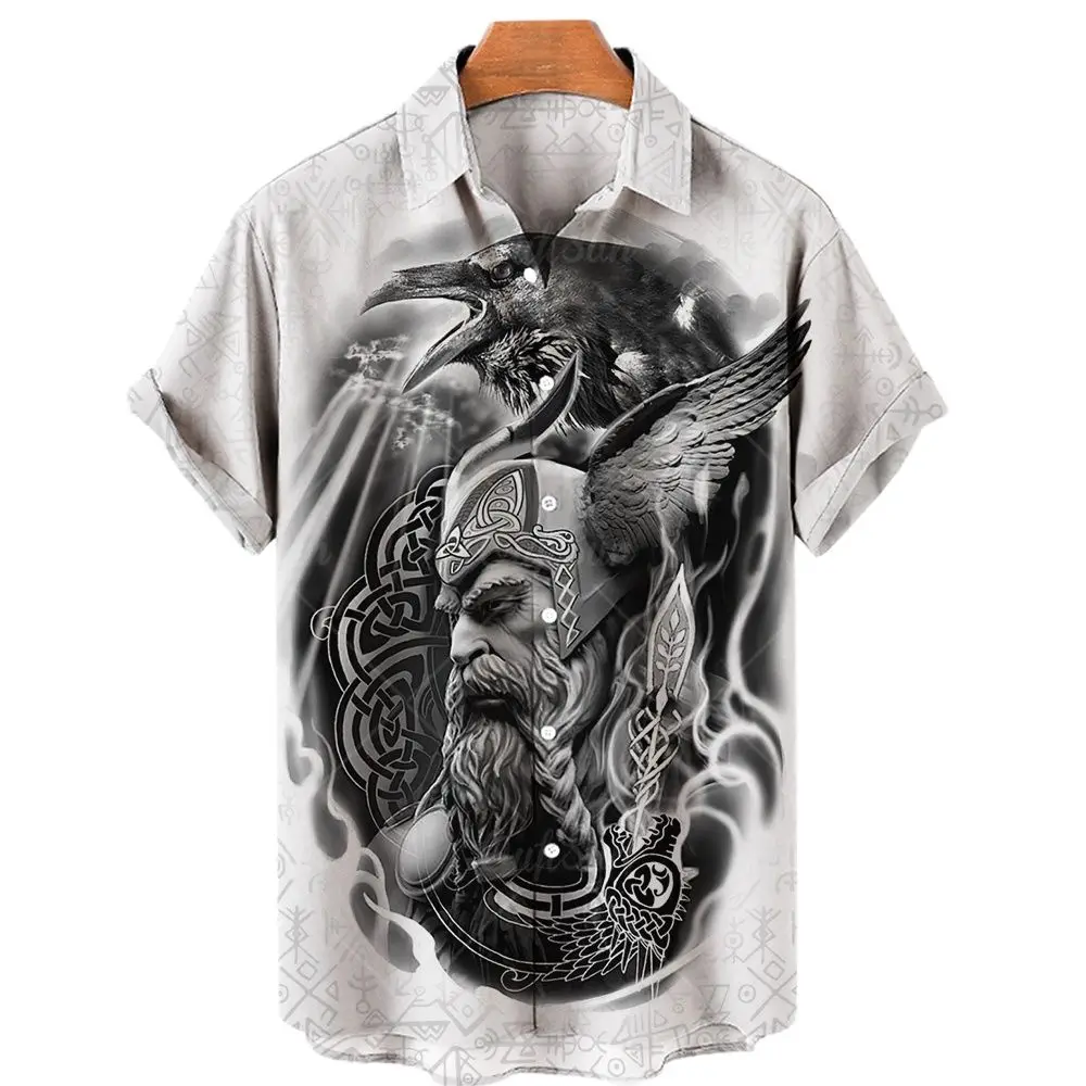 

2022 Vikings Men's Hawaiian Shirt Loose Shirts Cotton Spandex Short Sleeves Street Beach Shirts for Men's Clothing 5XL Men top