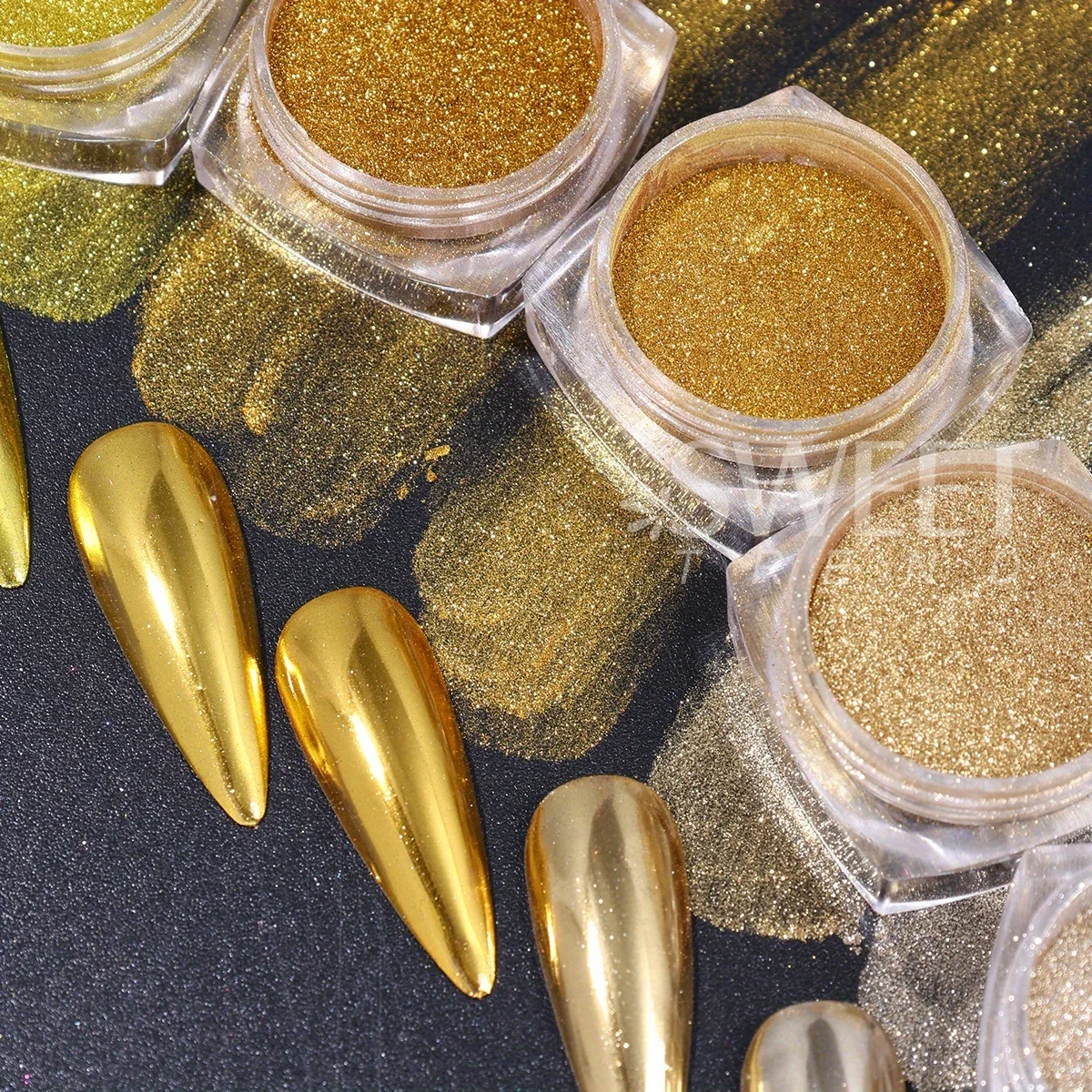 45 pçs espelho de metal colorido cromo prego glitter pó luxo esfregando poeira y2k pigmento decoração com 10 escova acessórios manicure