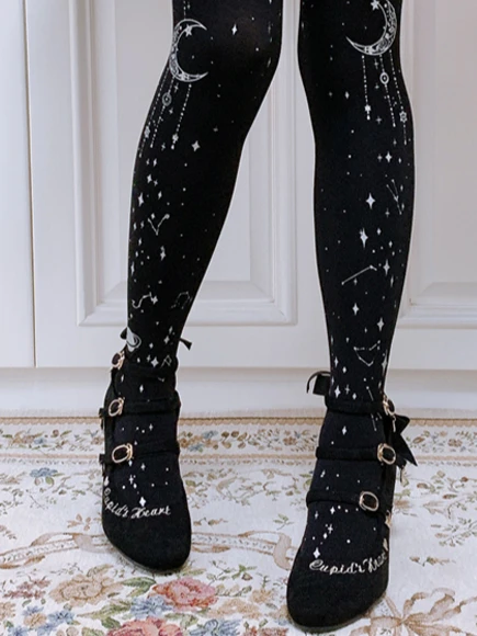 Japanese Style Lolita Printed Pantyhose Black Gold Stockings Women Slim-fit Tights Fashion Stockings Spring and Autumn