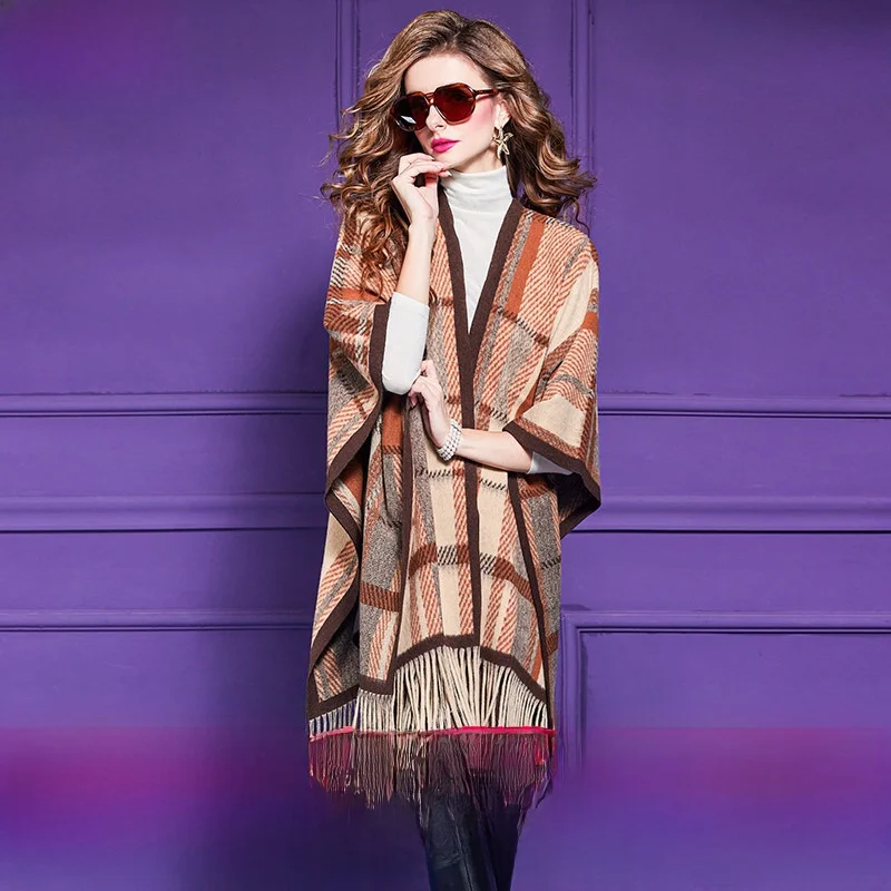 

Elegant Plaid Scarf Shawl Women's Winter Thickened Tassel High-End Feel Dual-use Lady's Coat Stylish Cowl Neck Wrap