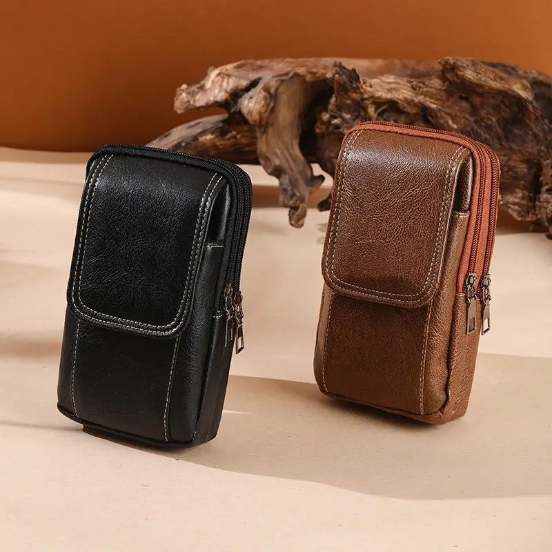 PU-Leder-Umhängetasche, vielseitiger Stil, schlichtes Design, Gürteltasche, mehrere Fächer, Lederetui, Messenger-Tasche, für den Außenbereich und die Arbeit. – Detail 4