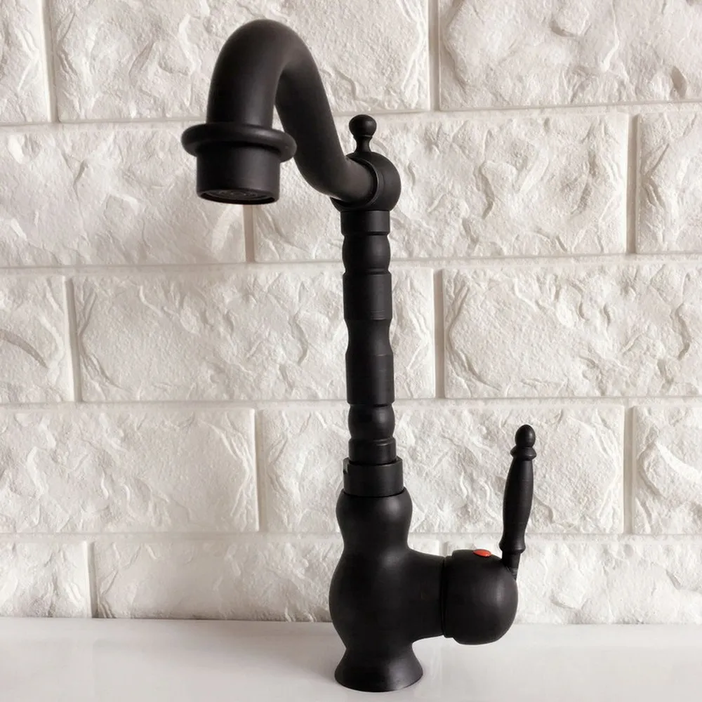 Black Oil Rubbed Brass Bathroom Swivel Spout Kitchen Sink Faucet Mixer Tap mnf359