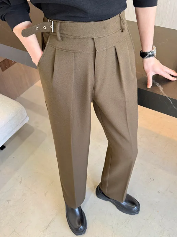 

Мужские брюки прямого кроя с зауженной талией, высокая посадка, для делового стиля, комфортные, из драпирующейся ткани, микроэластичные, полиэстер/хлопок