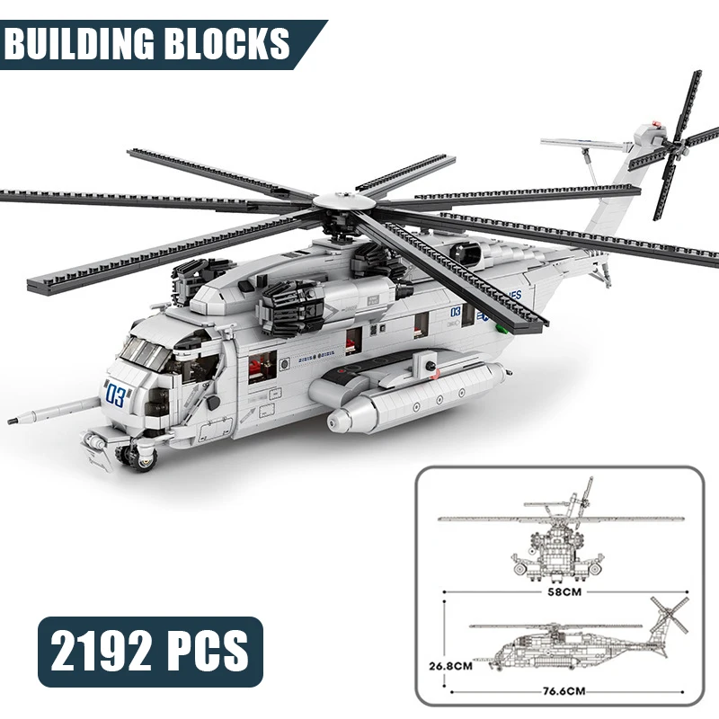 

MOC Military Series CH-53 Transport Helicopter Building Blocks 2192PCS Airforce War Chopper Model Bricks Toys for Kids Boy Gifts