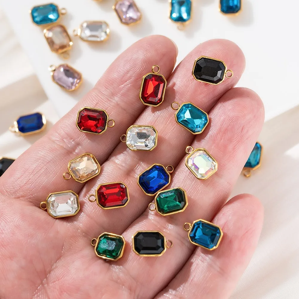 10Pcs Stainless Steel Square Rectangle Multicolor Rhinestone Pendants DIY Handmade Necklace Bracelet Jewelry Making Accessory view 5