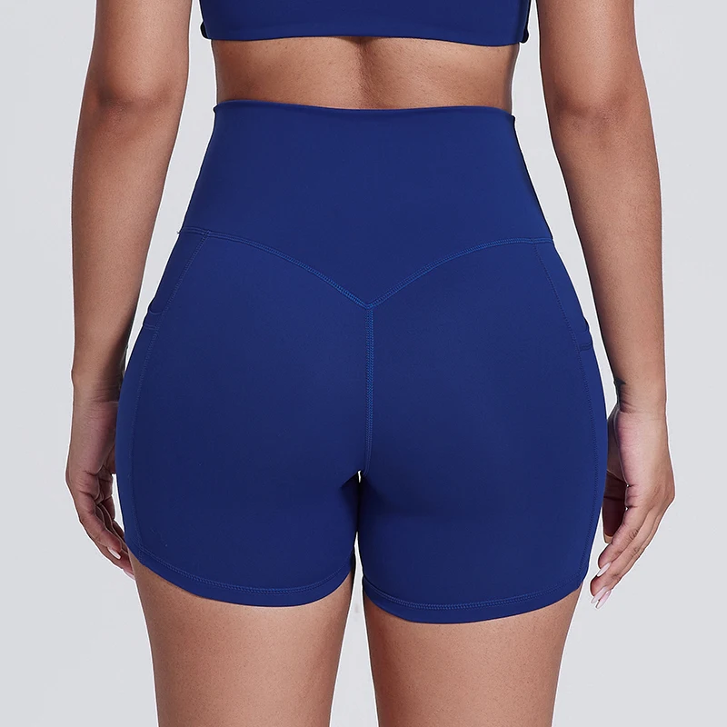 4\'\' No Camel Toe Workout Yoga Shorts Women Sport High Waist Fitness Gym Shorts Pocket Slim Tummy Control Athletic Biker Shorts