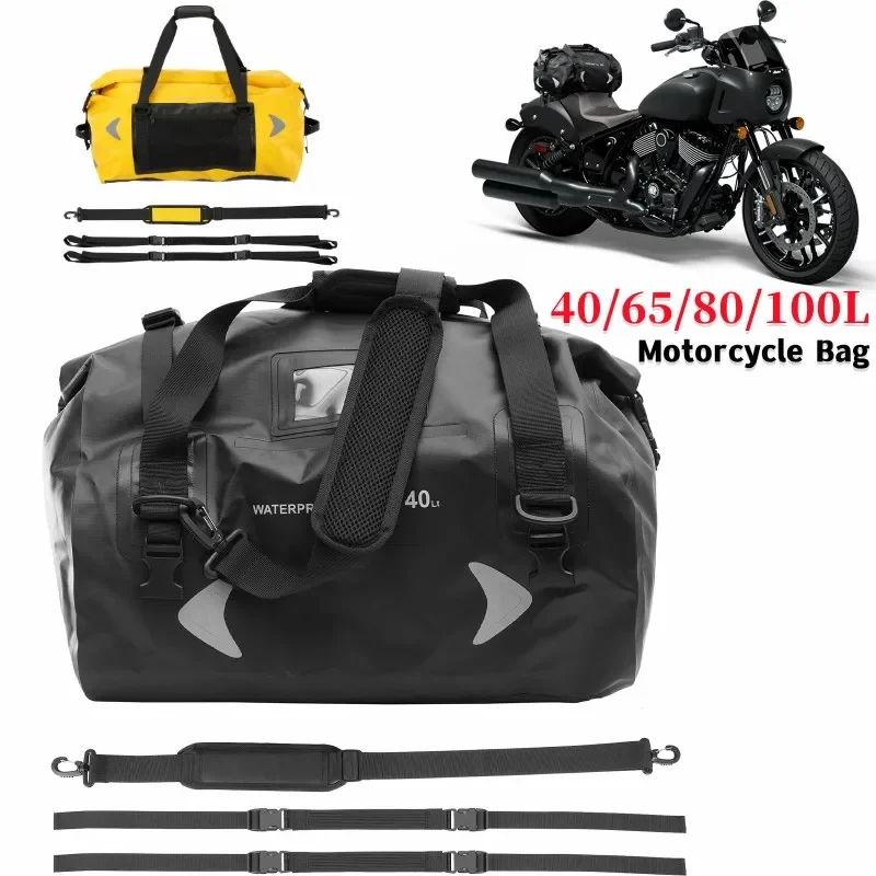 

40/65/80/100L Motorcycle Travel Bag PVC Material Motorcycle Tail Bag With Reflective Strip Riding Side box Shoulder Camel Bag