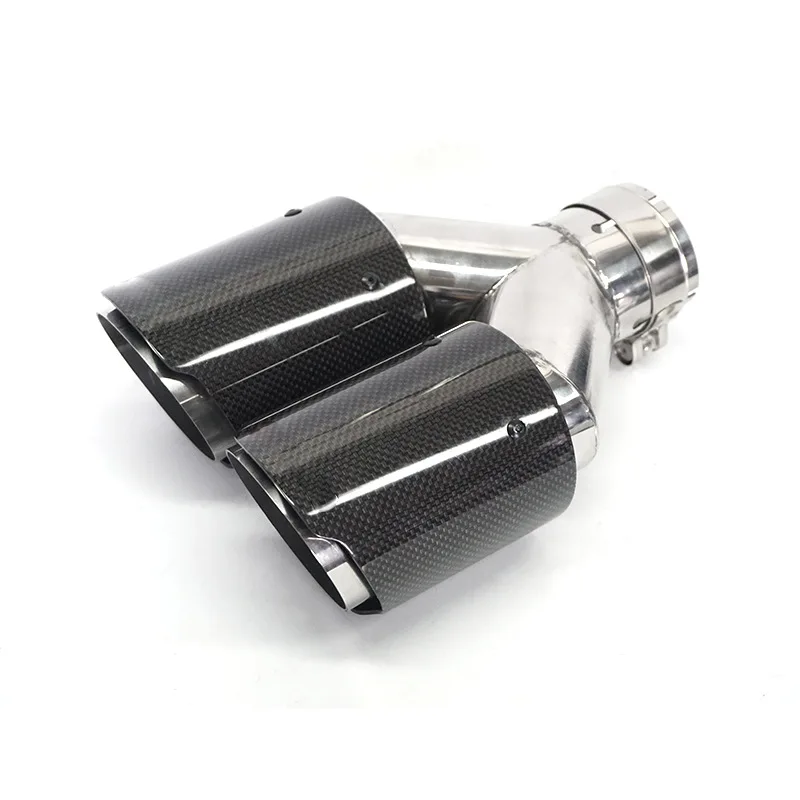 

Популярный Лидер продаж, 1 шт., универсальный двойной выхлопной наконечник, глянцевый карбоновый матовый наконечник выхлопной трубы из углеродного волокна, наконечник глушителя выхлопной трубы