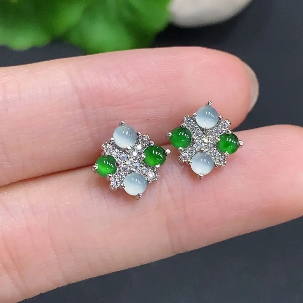 

New products on the shelves, natural jadeite A product, clover two-color stud earrings for women, fashionable, high-end new gift