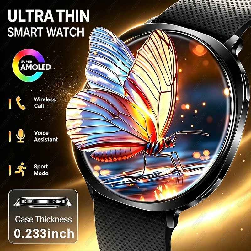New Fashion Ultra-Slim5.93mm Smart Watch 1.32 AMOLED Bluetooth Call Waterproof LED Torch Fitness Tracker Sports Mode Smartwatch
