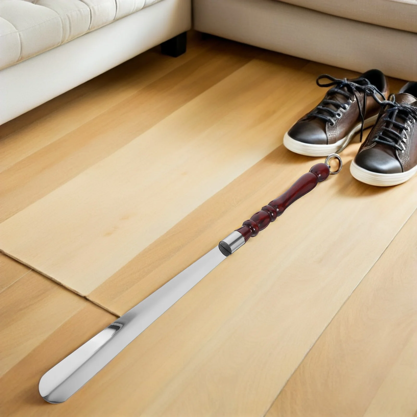 Stainless Steel Long Handle Shoehorn Wood Grip Ergonomic Shoe Horn For Elderly Pregnant Women Heavy Duty Shoe Lifter Travel