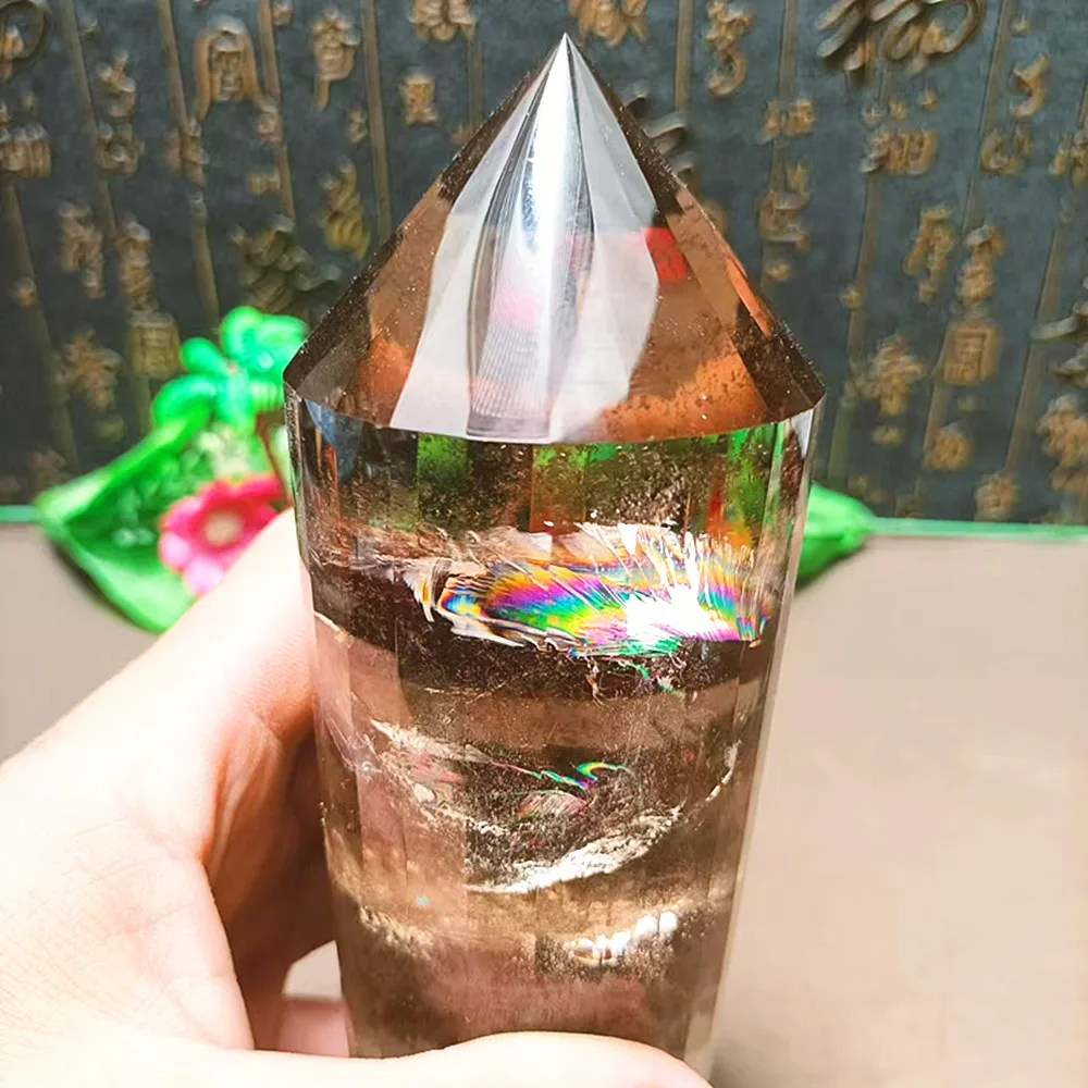 766g  Natural Tea Crystal Rainbow Meditation Obelisk inspired by Vogel, Quartz clear 24 faces, spiritual journey Chakra Reiki