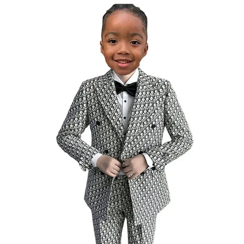 

Suit For Boys Double Breasted Jacket Pants Two-Piece Set Letter Print Pattern Fashion Clothes Kids Blazer