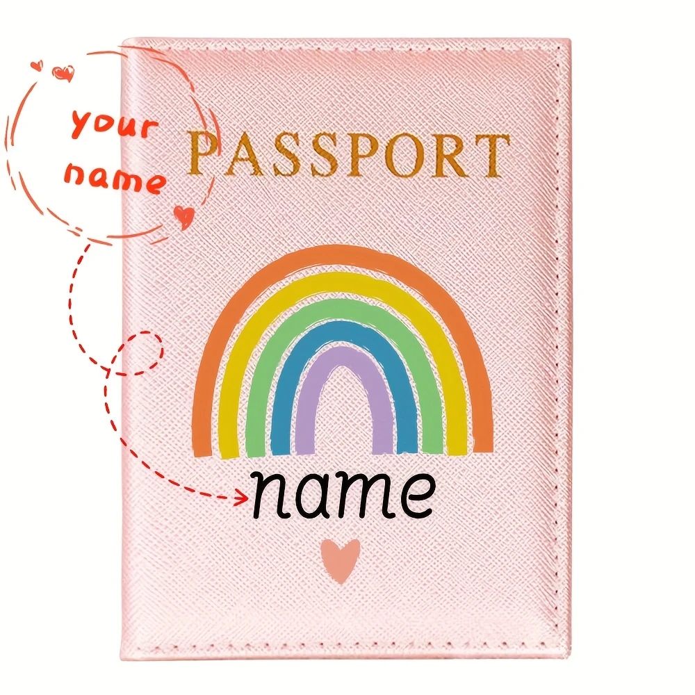 

Personalized Rainbow Print PU Passport Holder Ultra-Thin Travel Wallet And Document Storage Bag with Custom Name Option Foldable