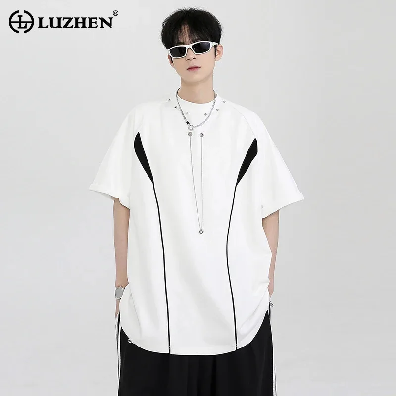 

LUZHEN 2025 Summer Color Contrast Design Loose Short Sleeve Tops Men's Trendy Handsome Casual T-shirts Male Clothes New JY2162