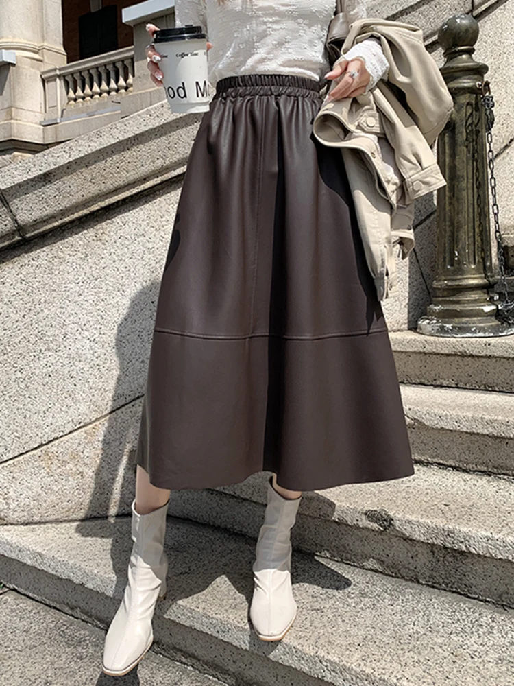 Gonna in Pelle PU a Vita Alta da Donna, Nuova Collezione Autunnale, Gonna Midi Pendente Snellente, Gonna a Linea A Elegante per il Lavoro