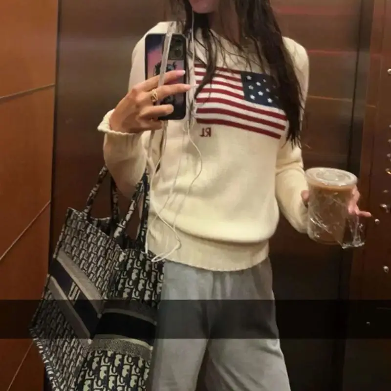 

Autumn Winter Handmade Embroidered Pure Cotton round Ne Pullover Knitted Sweater for Women Commute Sle Regular Fit Long S...