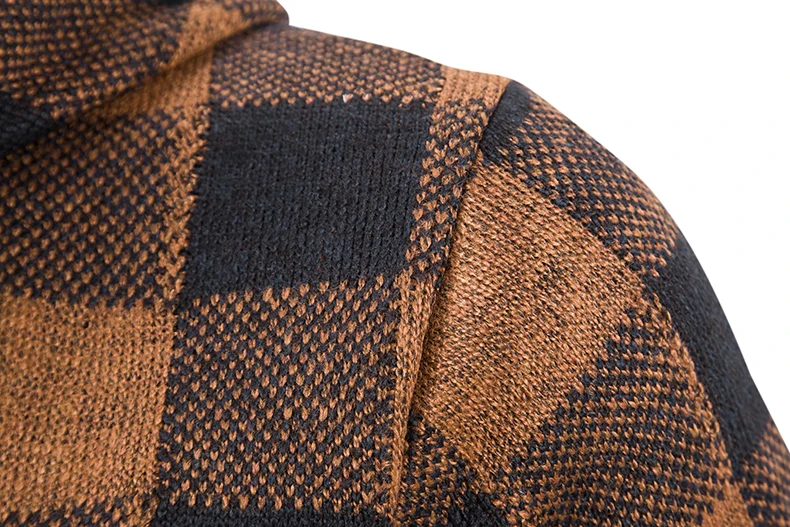 Männer Neue Winter Plaid Pullover Mit Kapuze Strickjacke Kalten Mantel Wolle Zipper Jacke Herbst Fleece Warme Kleidung Karierten Stricken Jumper – Detail 14