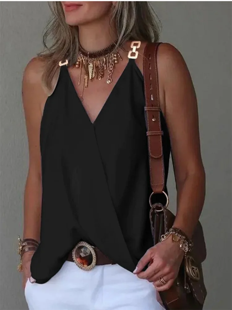 GELITAYIN Vintage Chain Vest Women Fashion V-neck Sleeveless T-shirt Summer Printed Camisole Tank Tops