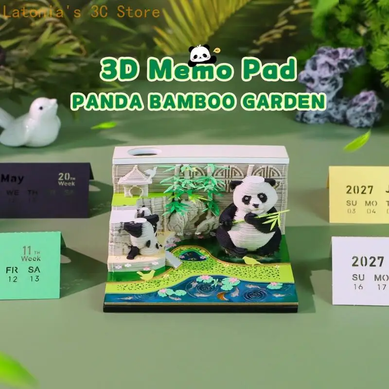 Panda Garden 2027 Tear-Off Desk Calendar with 175 Layered Pages, Full-Year Dates, Integrated Light, and a Finished Paper X3UB
