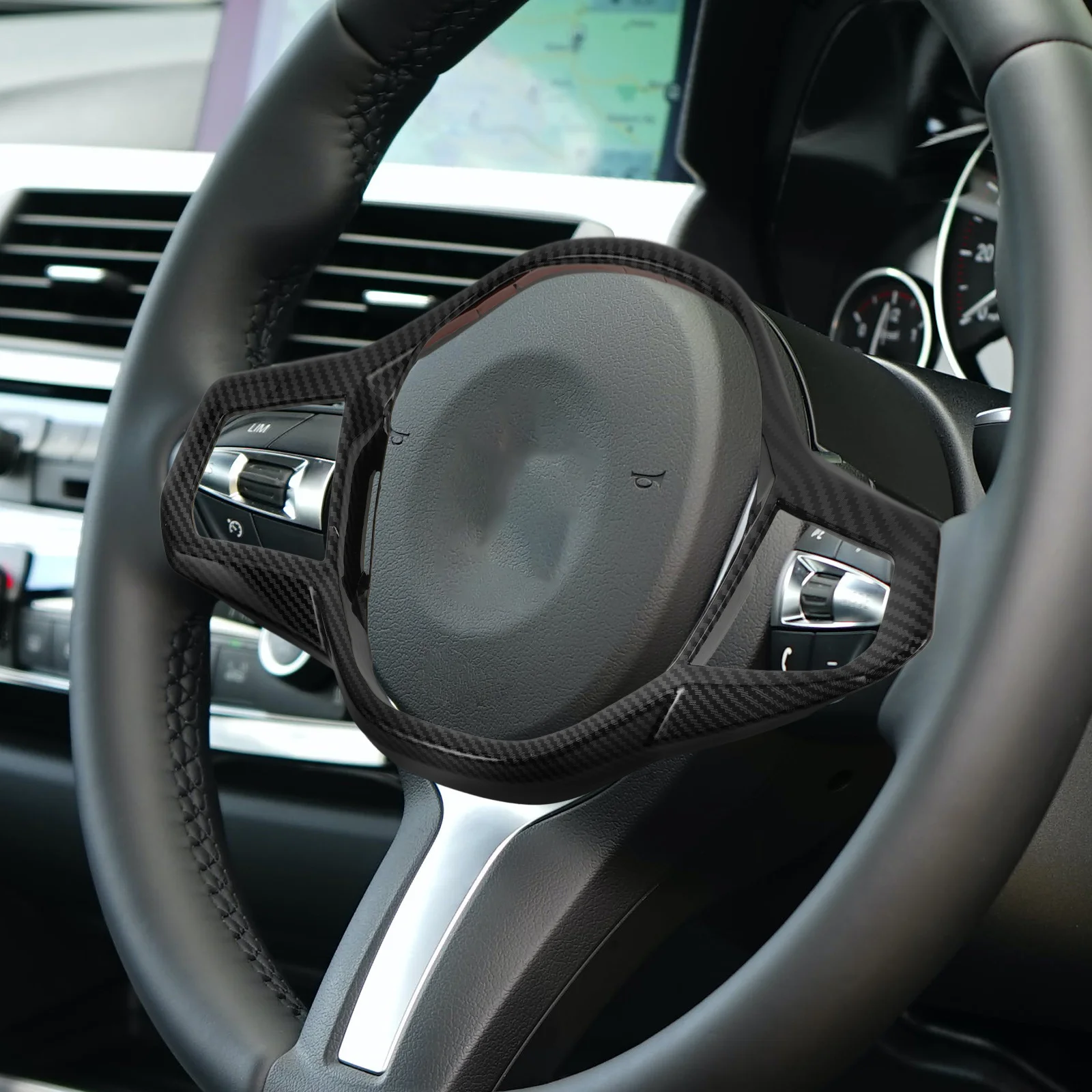 

Steering Wheel Trim Cover ABS Carbon Fiber Style Integrated Design Anti-Slip Sweat-Resistant Fit for 5 Series Car Interior