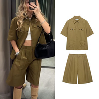 TFMLN Women's Shorts Sets Spring Summer Suits Short Sleeve Short Tops Jacket Wide Leg Short Pants Fashion Casual