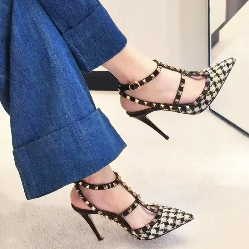 Rivet Heeled Sandals Summer Luxury Women's Gladiator Sandals 2026 Ankle Strap Brand Sexy High Heels Designe Slingbacks Shoes 41