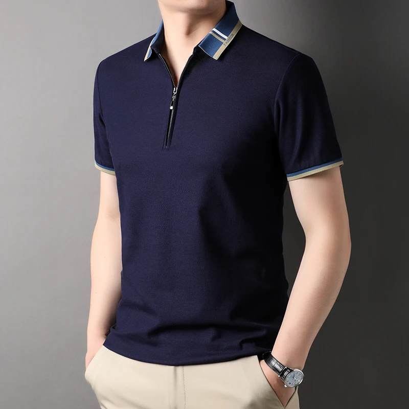 Top Grade 100% Cotton Zipper Luxury Summer New Brand Polo Shirts Men Fashion Slim Short Sleeve Casual Tops 2023 Mens Clothing