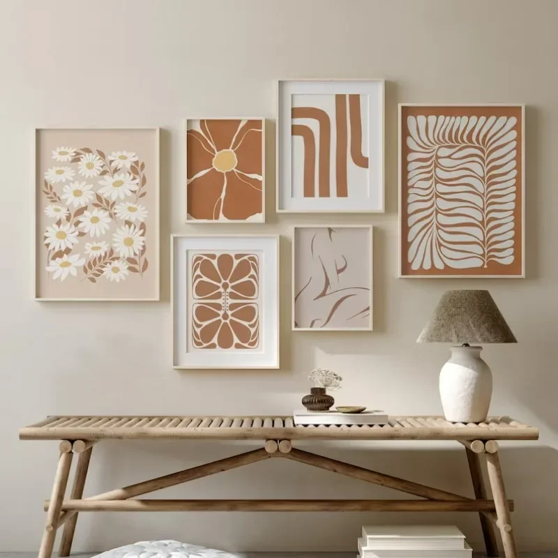 لوحة قماشية بوهيمية لتزيين المنزل ، أرض نوردية ، برتقالية محترقة ، طباعة تراكوتا ، ملصق معرض ، فن حائط ملون ، غرفة نوم دافئة #1