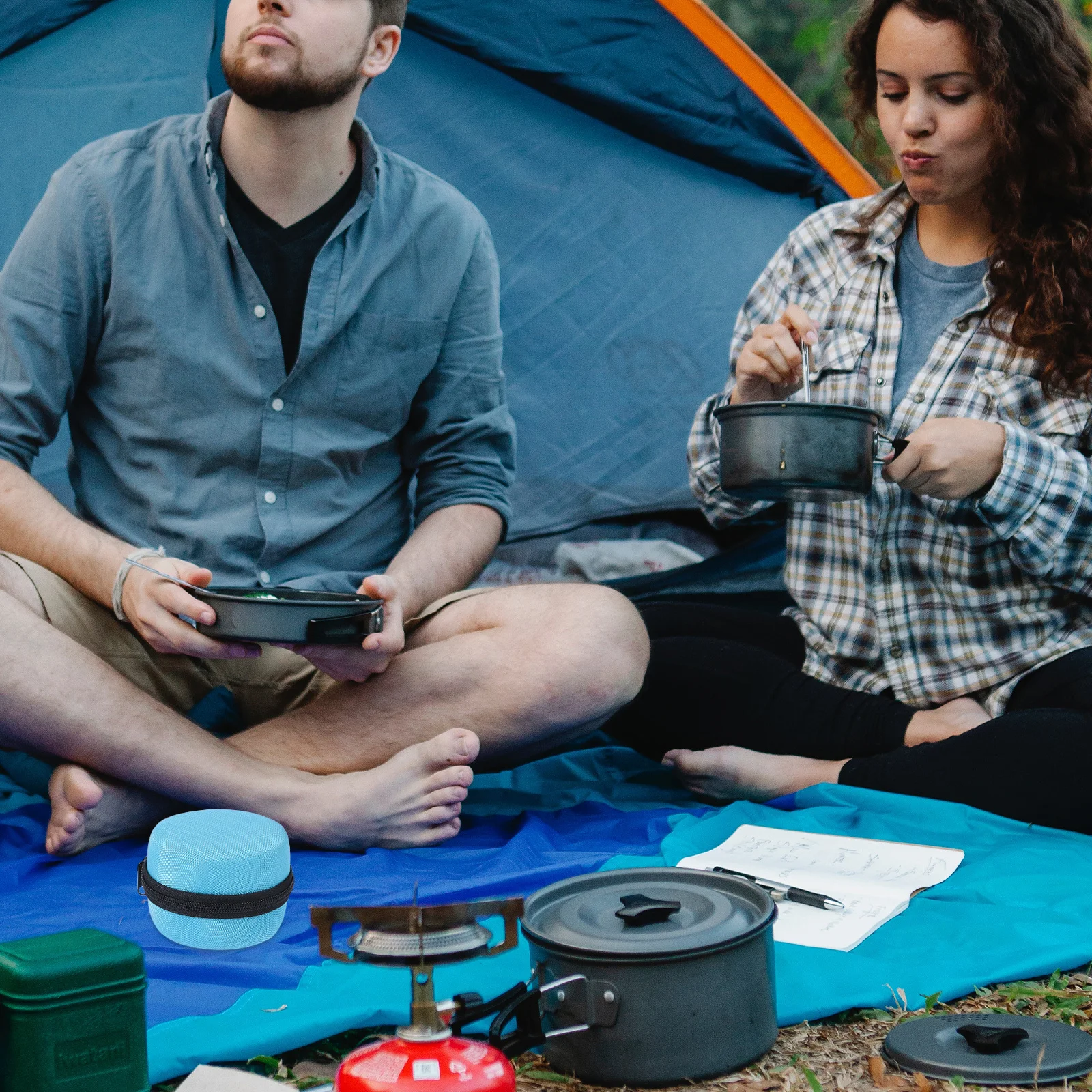 

Speaker Storage Bag Sky Blue Portable Lightweight Mesh Interlayer Design Outdoor Travel Hiking Camping Nylon Rope