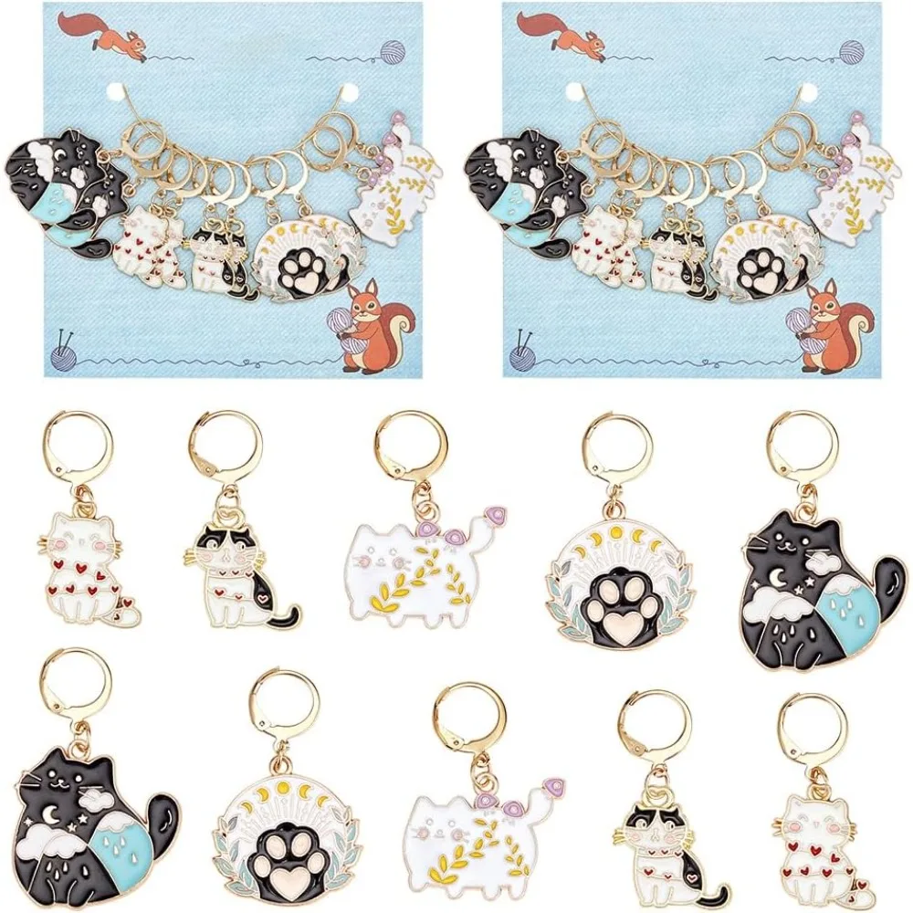 

20 Pcs Cat Paw Stitch Markers Alloy Enamel Crochet Stitch Marker Removable Leverback Hook Locking Knitting Markers for Knitting